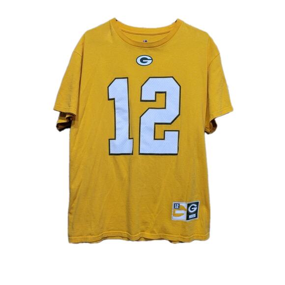 Majestic Aaron Rodgers # 12 T Shirt Greenbay Packers Mens Large Yellow - Picture 1 of 8